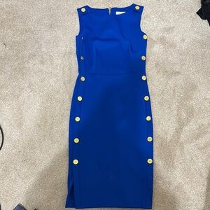 Calvin Klein Elegant Blue Dress with Gold Accents Size 2